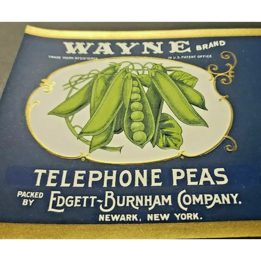 Vintage Wayne Brand Telephone Peas Edgett Burnham Co New York 1940s Can Label Z2